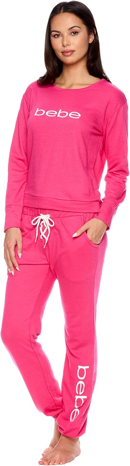 bebe Womens Pajama Sets – French Terry Pajamas for Women with L/S Pullover Top and PJ Pants – Sleepwear for Women