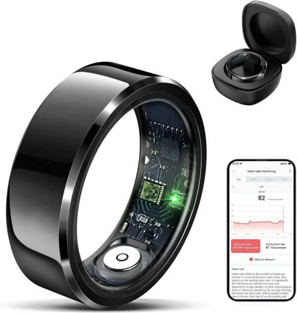 feifuns Smart Rings, Wearable Fitness Trackers with Multiple Sport Modes, Sleep Tracking - Heart Rate - Blood Oxygen - Blood Pressure - IP68 Waterproof (Black, 10#) (Black, 9#)