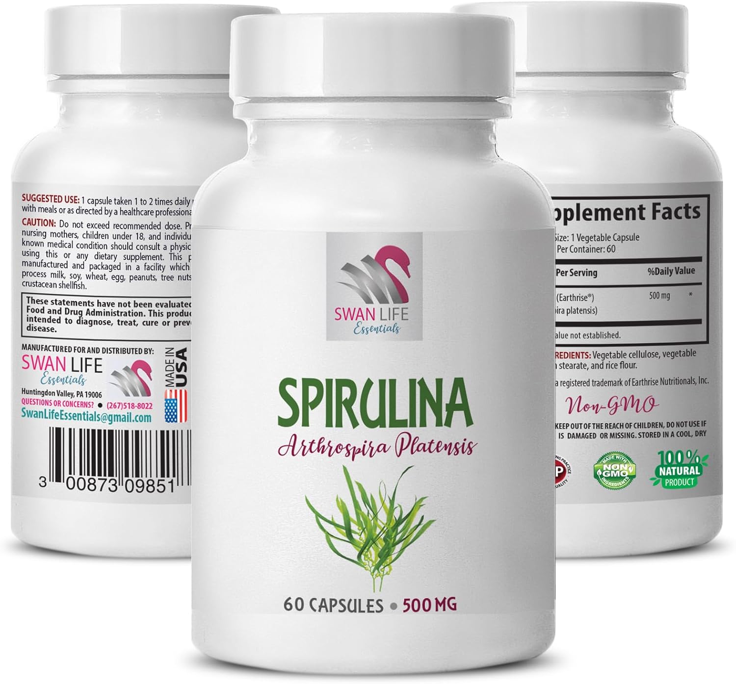 organic immune support supplement – spirulina blue – SPIRUILINA 500MG – spirulina tablets – spirulina and chlorella powder organic, spirulina for memory, energy bits spirulina chlorella – 1 Bottle