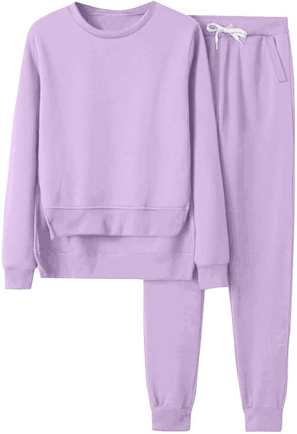 tracksuit for women 2 Piece Outfits, Crew Neck long sleeve sweatsuits Fall Irregular Hem Pullover solid Lounge Sets