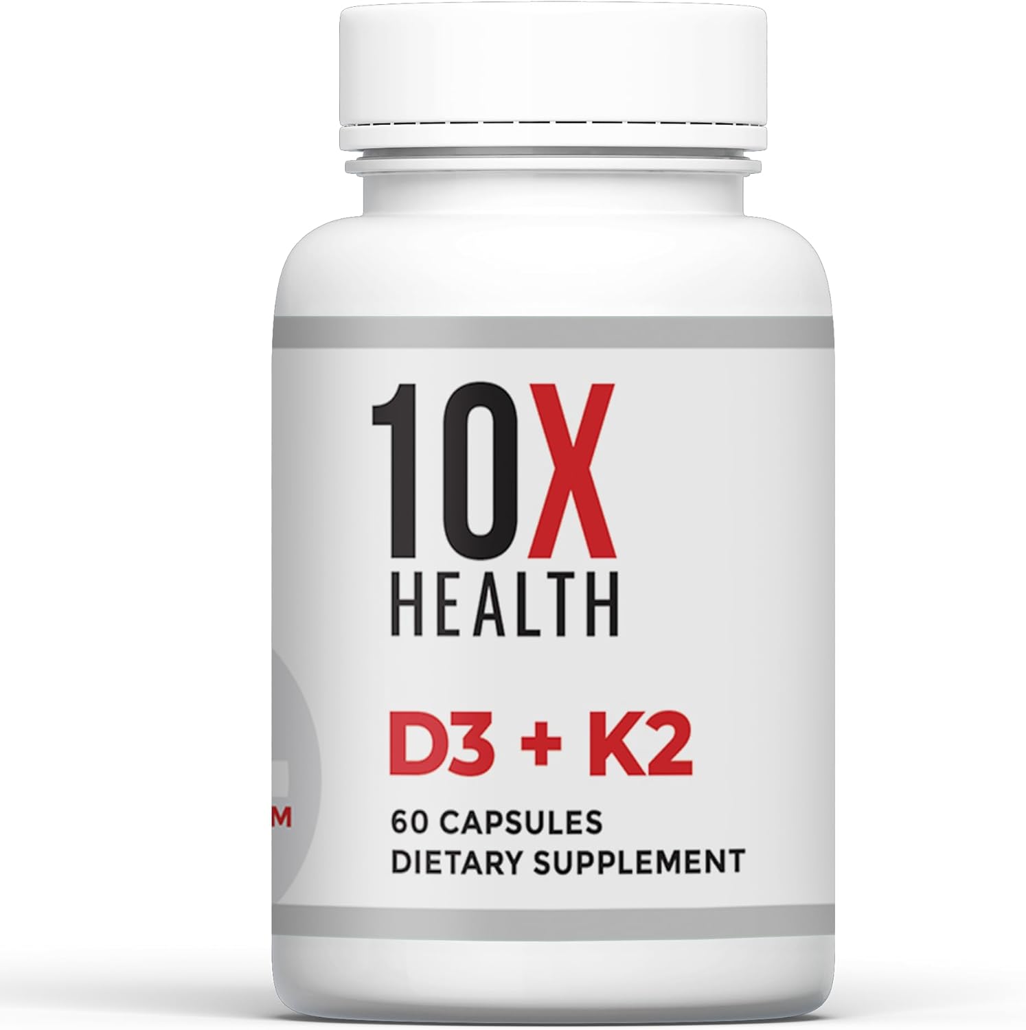 10X Health Vitamin D3 K2 – Loaded with 125 mcg Vitamin D and 90 mcg Vitamin K (Menaquinone 7) – D3 and K2 Supplements That Support Bone Health, Heart and Teeth – 60 Capsules