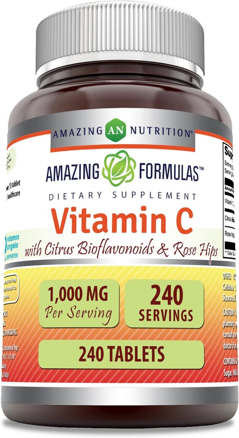Amazing Formulas Vitamin C with Rose HIPS and Citrus Bioflavonoids | 240 Tablets Supplement | Non-GMO | Gluten Free | Made in USA