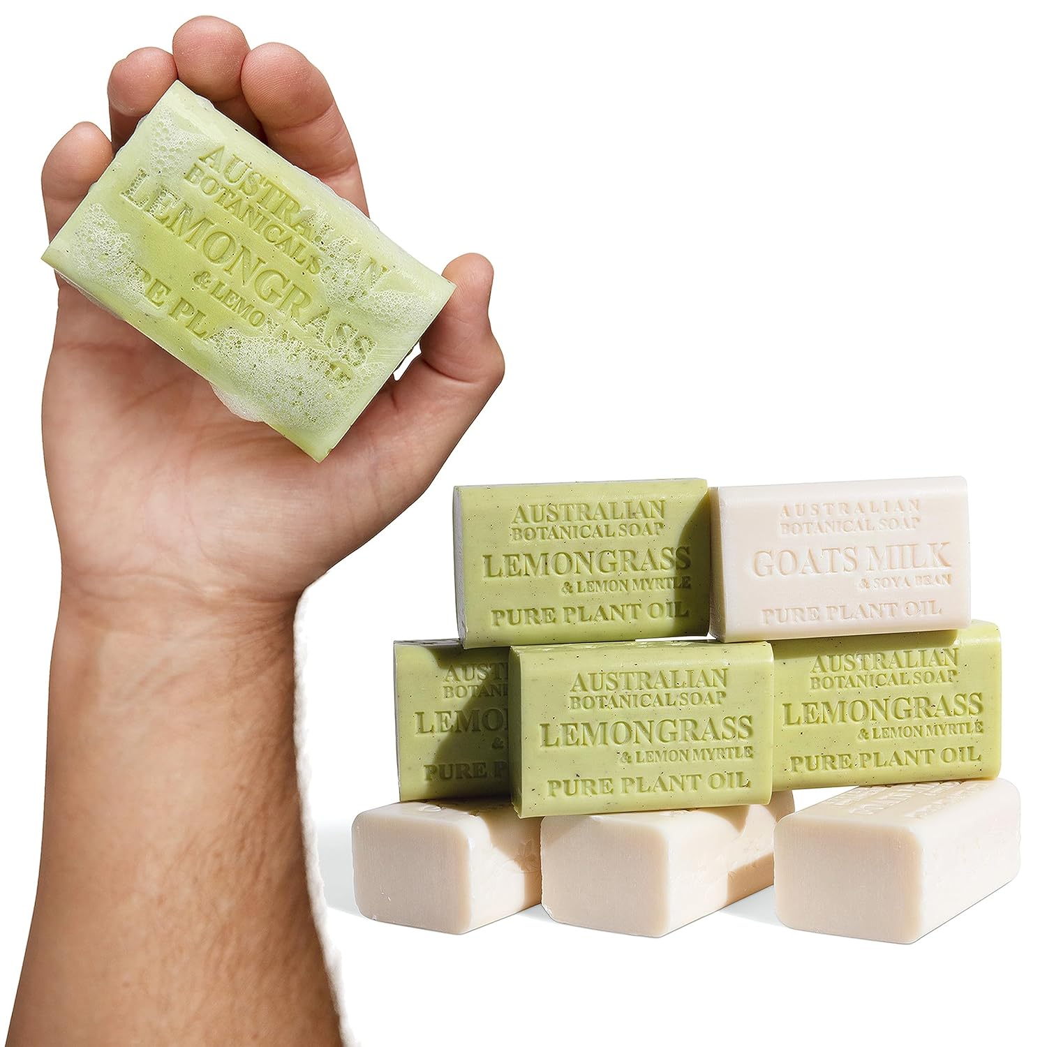 Australian Botanical Soap | Mens Soap Duo Pack | Body & Beard Bars | Organic Shea Butter | Natural Soap Base | Gift for Men | Lemongrass & Goats Milk – 6.6 oz. – 4 Bars of Each – 8 Pack