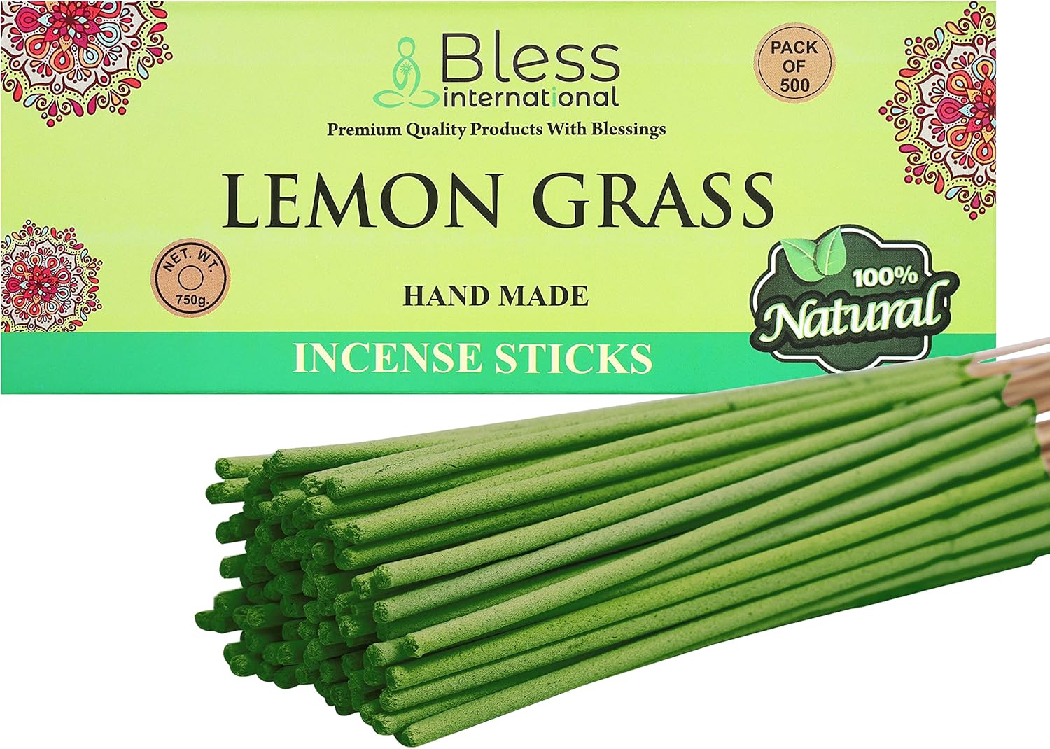 Bless-Lemon-Grass-Incense-Sticks 100%-Natural-Handmade-Hand-Dipped Organic-Chemicals-Free for-Purification-Relaxation-Positivity-Yoga-Meditation The-Best-Woods-Scent (500 Sticks (750GM))