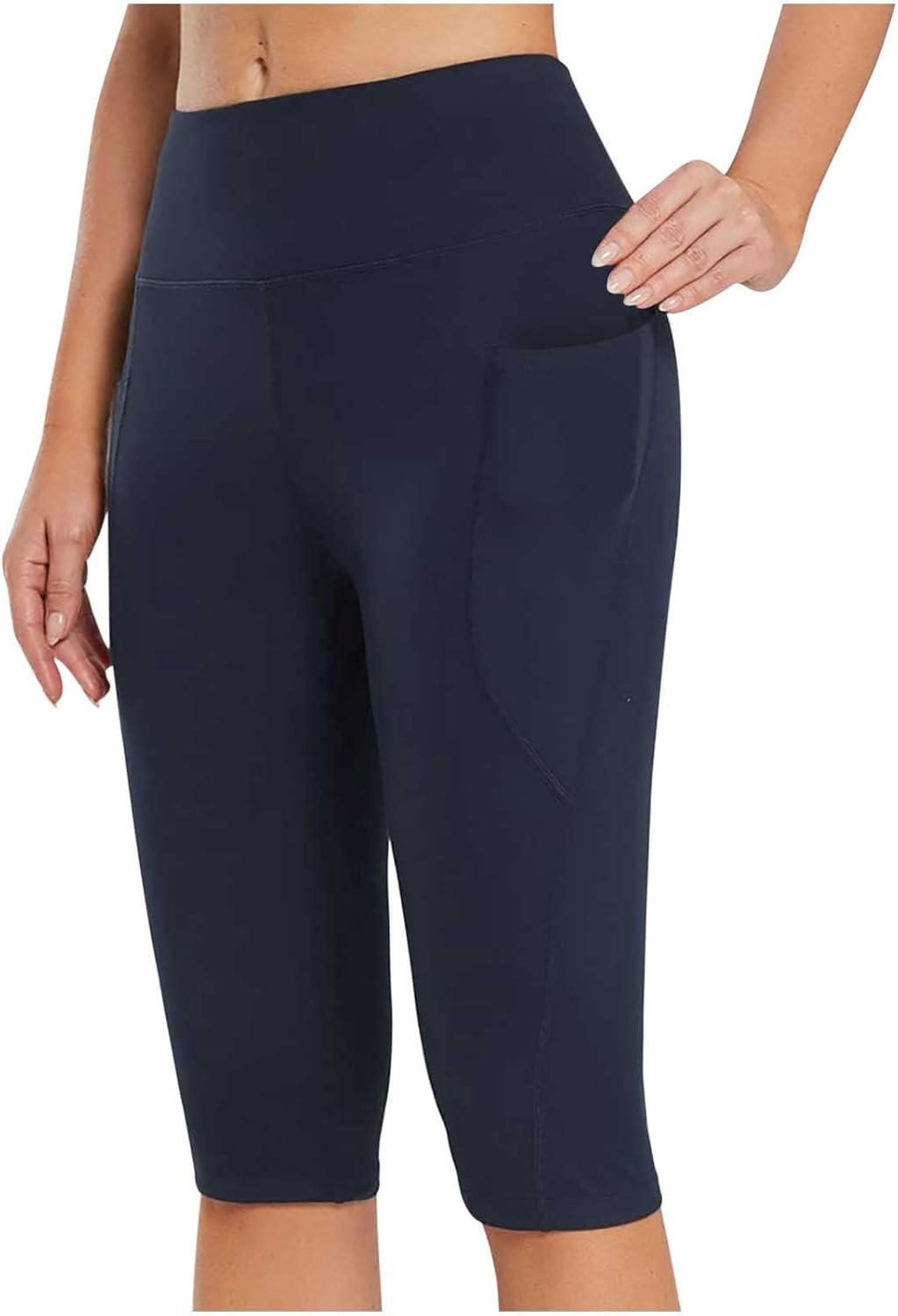 Capri Leggings with Pockets for Women Solid Color Knee Length Yoga Pants Lightweight Workout Casual Summer Shorts