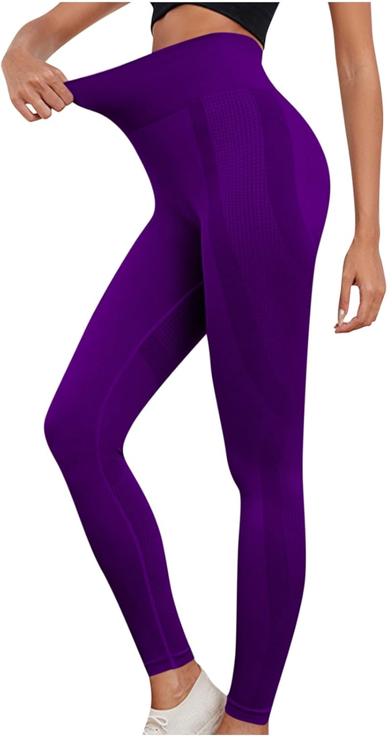 DASAYO Leggings for Women High Waisted Tummy Control Hip Lift Scrunch Yoga Legging Solid Stretch Pants