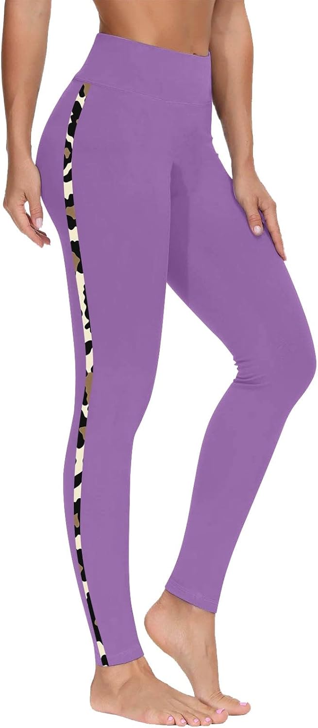 DASAYO Leggings for Women Trendy High Waisted Tummy Control Butt Lifting Yoga Pants Side Leopard Print Ladies Activewear