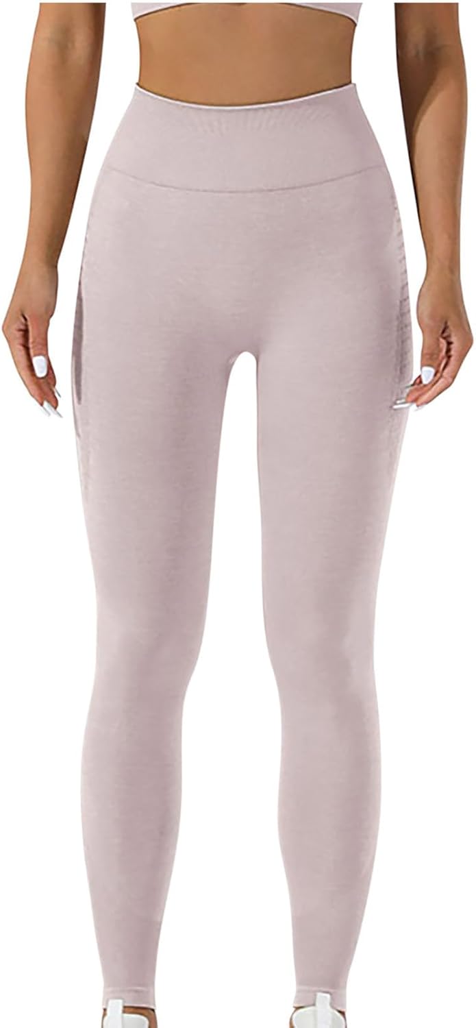 DASAYO Solid Color Seamless Yoga Pants Stretchy Activewear High Waist Sports Workout Gym 7/8 Leggings