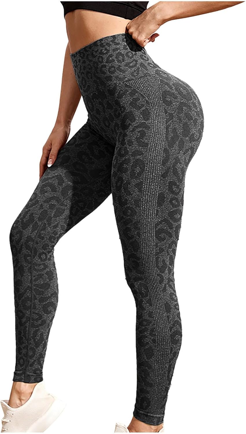 DASAYO Workout Clothes for Women Fashion High Waist Tummy Control Scrunch Butt Lifting Leggings Leopard Ribbed Yoga Pants
