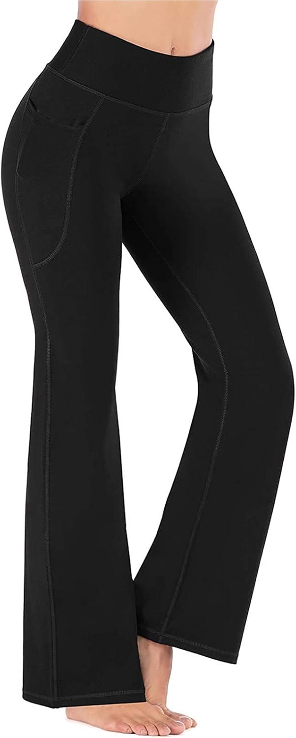 DASAYO Yoga Pants with Pockets for Women High Waist Tummy Control Bootcut Leggings Stretchy Butt Lift Workout Flare Leggings
