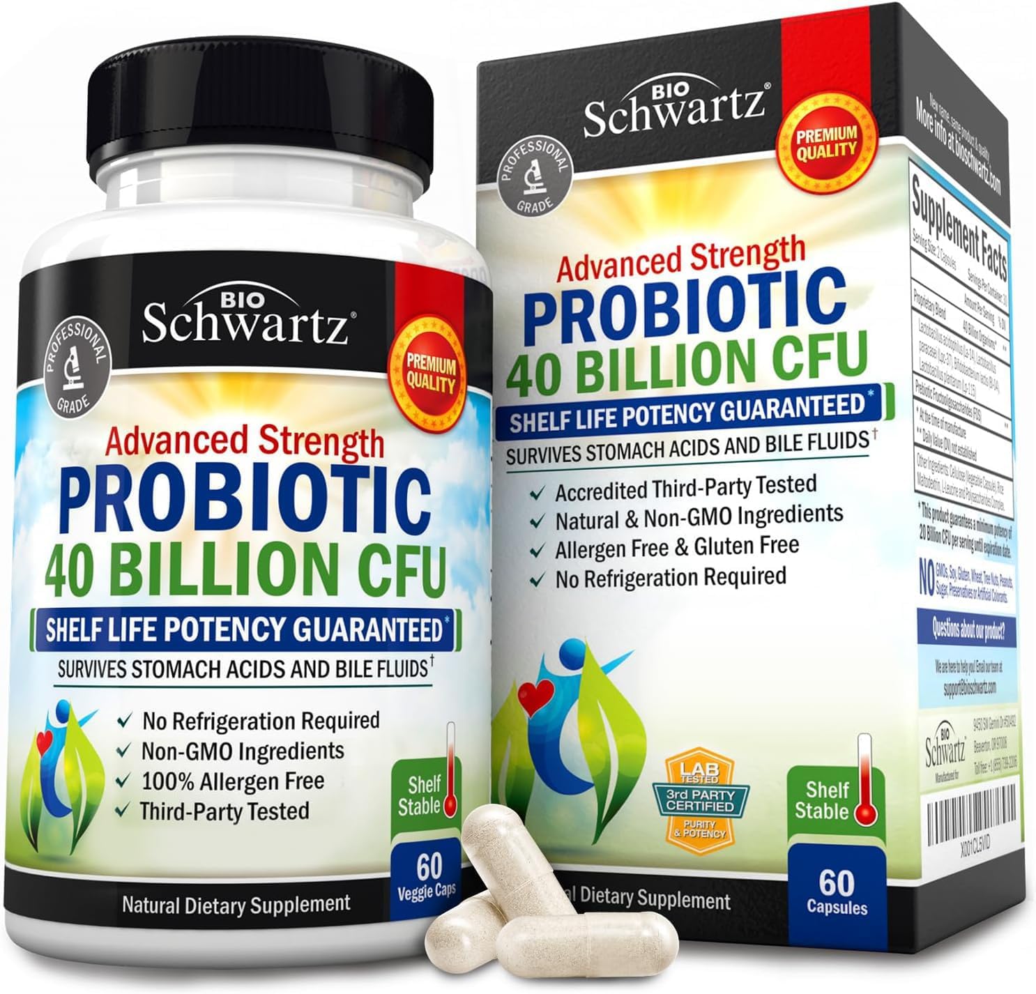 Daily Probiotic Supplement with 40 Billion CFU – Gut Health Complex with Astragalus and Lactobacillus Acidophilus Probiotic for Women and Men – Shelf Stable Pre and Probiotics for Digestive Health