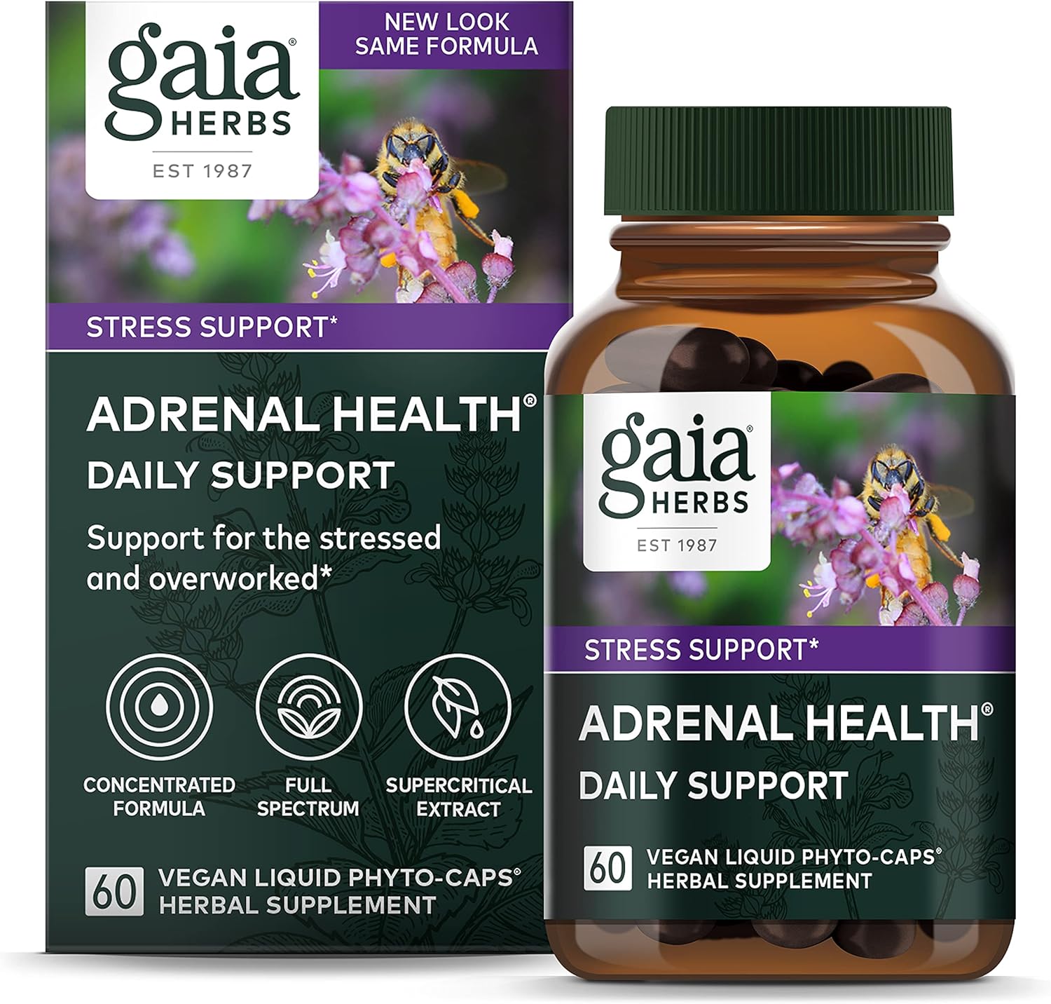 Gaia Herbs Adrenal Health Daily Support – with Ashwagandha, Holy Basil & Schisandra – Herbal Supplement to Help Maintain Healthy Energy and Stress Levels – 60 Liquid Phyto-Capsules (60 Count)