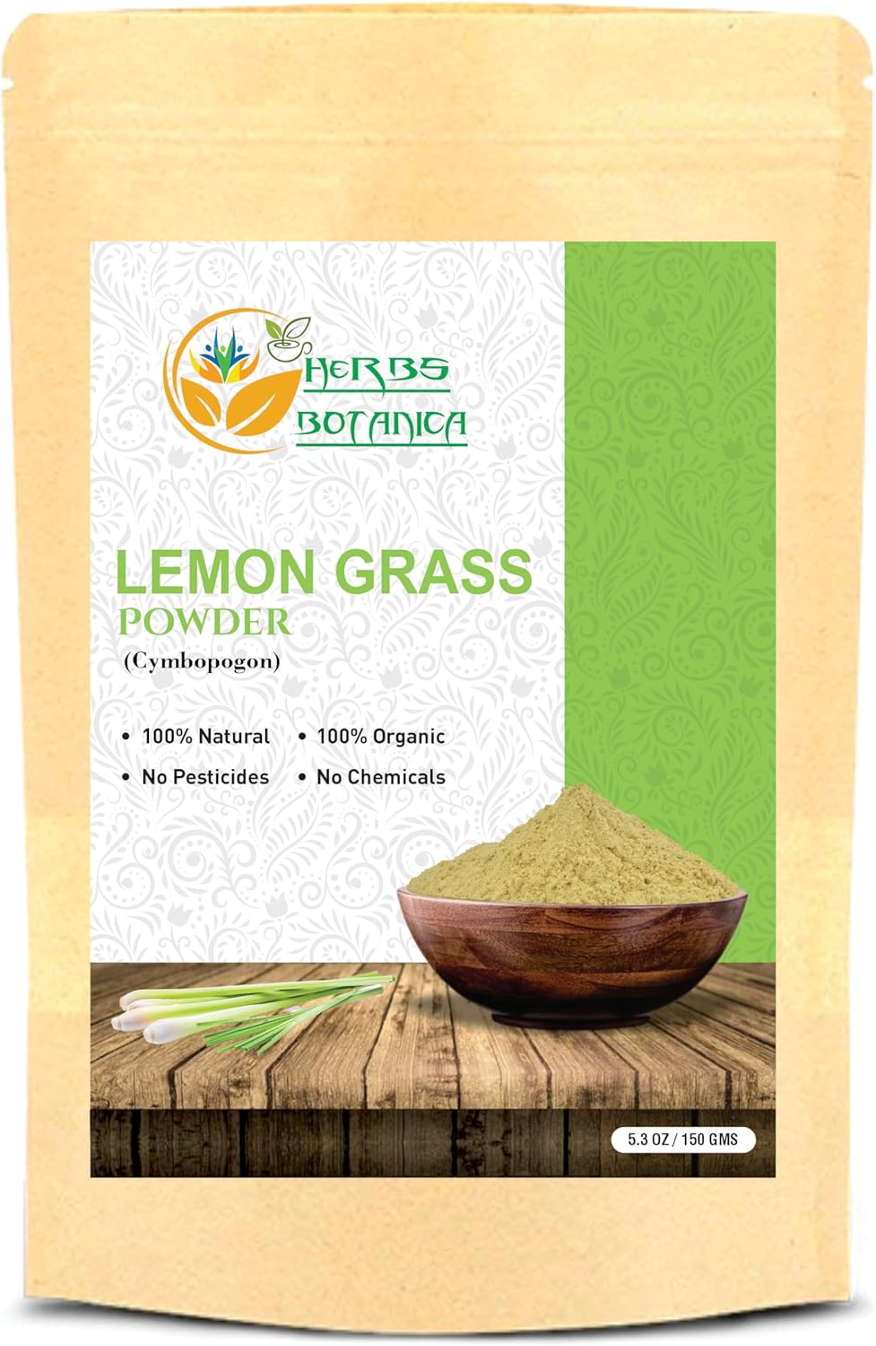 Herbs Botanica Natural Lemongrass Powder | Freshly Ground for Lemongrass Tea, Cooking & Lemongrass Paste | Perfect for Tea Bags, Lemongrass Candles, Soap, and More | 150g