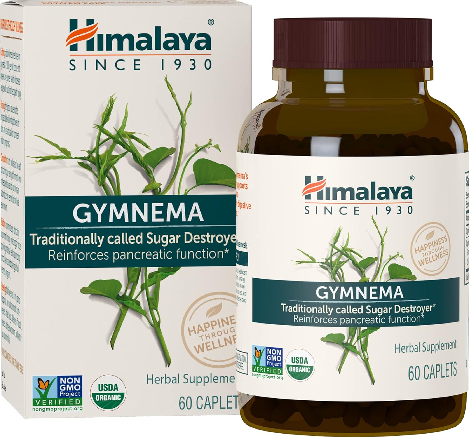 Himalaya Organic Gymnema Herbal Supplement USDA Certified Organic, Non-GMO, 700 mg, 60 Plant-Based Caplets, 30 Day Supply