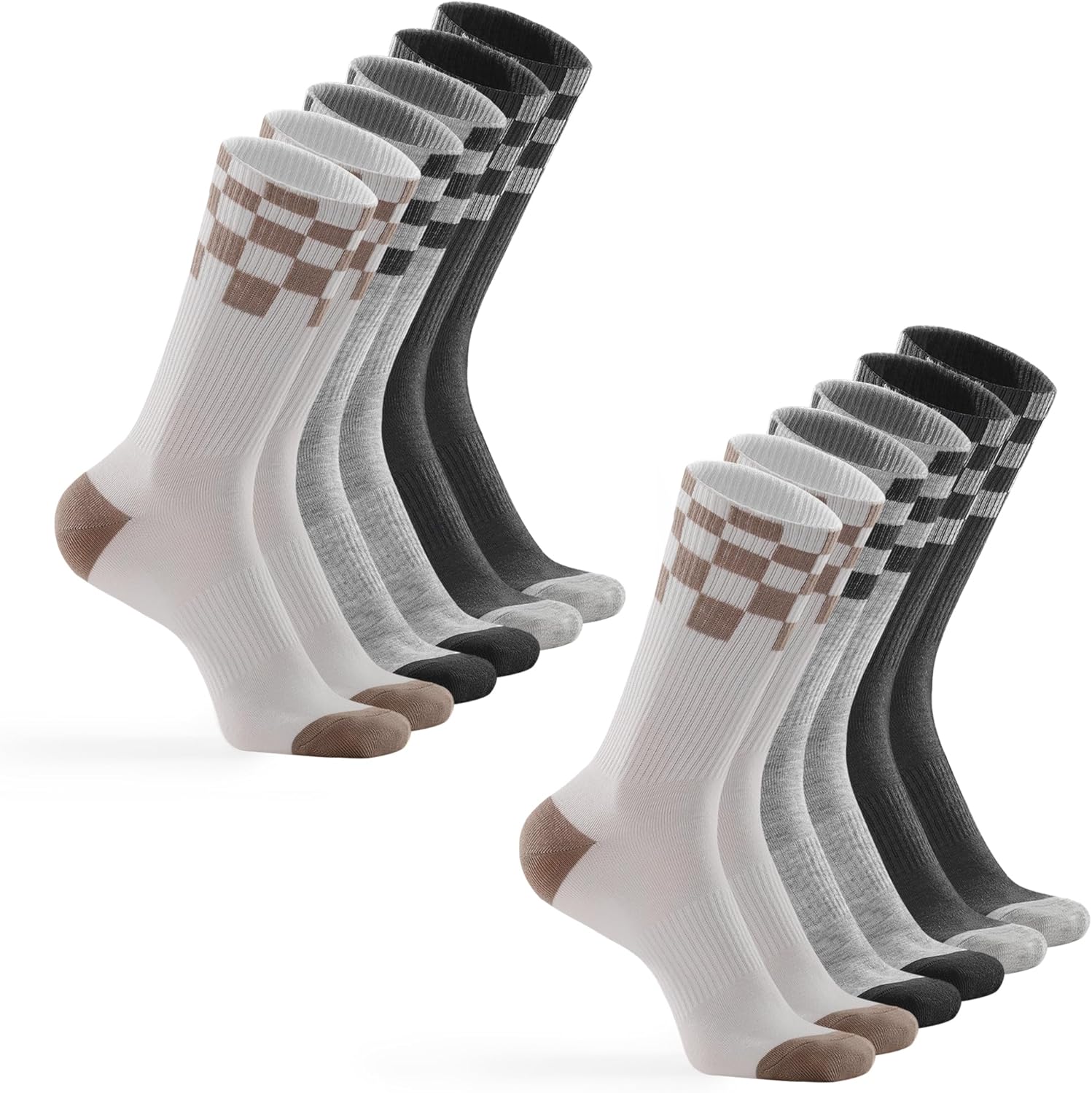 Honeysea 6 Pairs Crew Socks for Women Men – Checkerboard Athletic Compression Socks Breathable Running Calf Socks Unisex