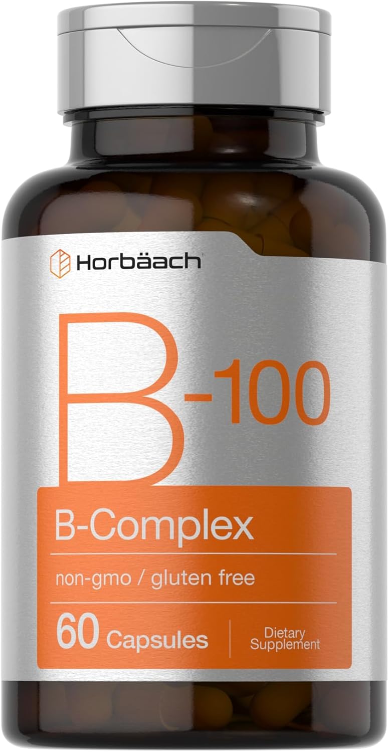 Horbäach Vitamin B-100 Complex | 60 Quick Release Capsules | Non-GMO and Gluten Free Supplement