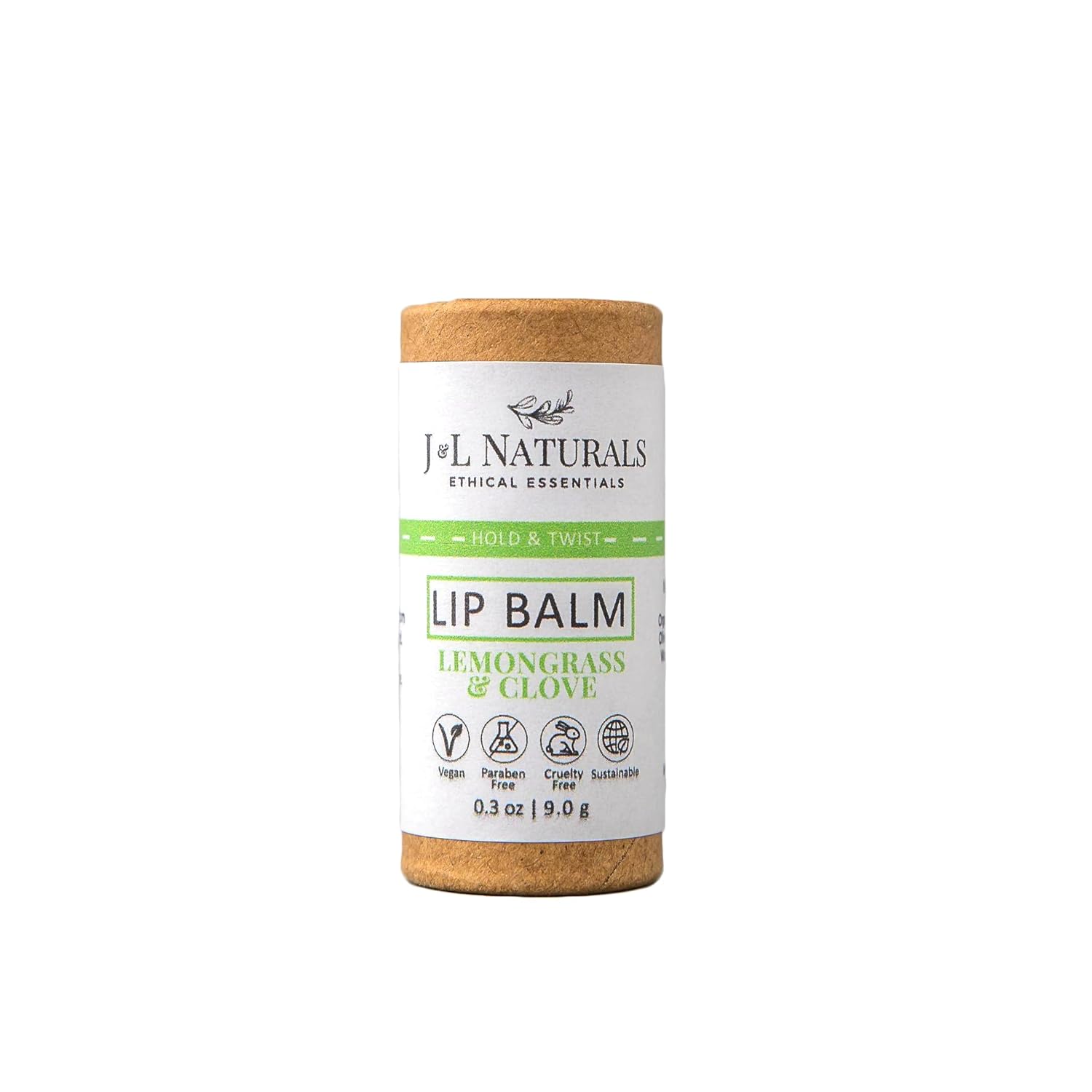 J&L Naturals Sustainable Lip Balm | Organic Ingredients, 100% Natural, Eco-Friendly | Cruelty Free, Vegan, Paraben Free, Silicone Free (Lemongrass & Clove, Single)