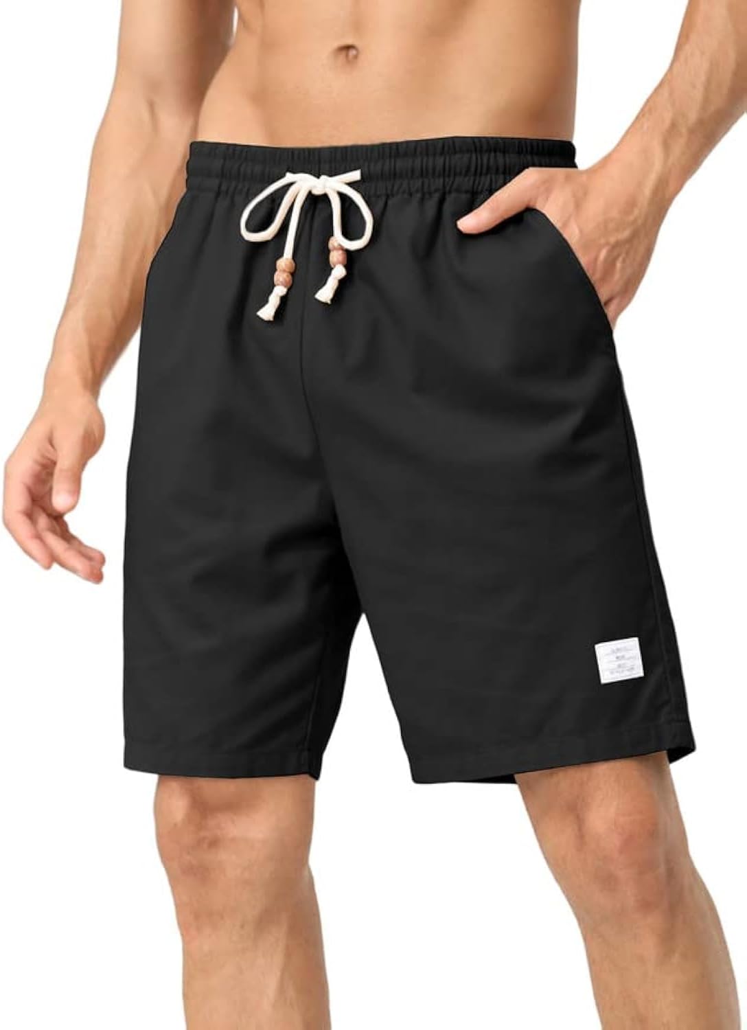 JMIERR Men’s Linen Shorts Casual Elastic Waist Drawstring Lightweight Summer Beach Golf Shorts with Pockets