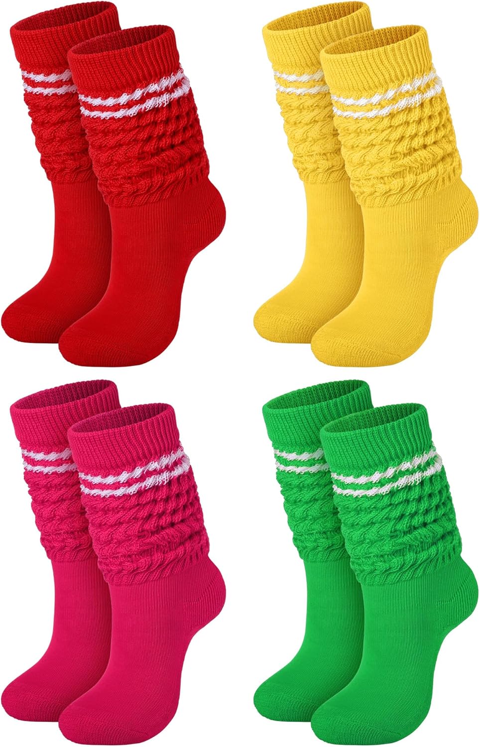 Janmercy 4 Pairs Slouch Socks for Women Bulk Stacked Socks Boot Socks 80s 90s Neon Slouch Socks Knit Scrunchie Socks