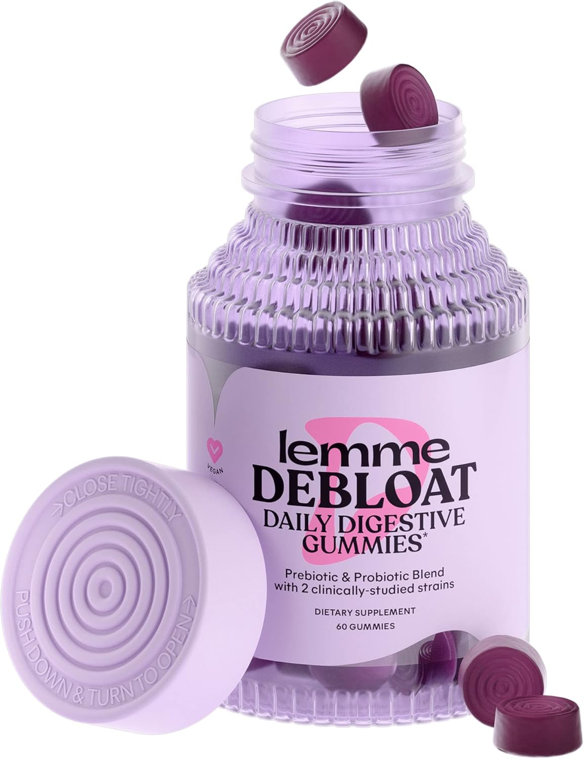 Lemme Debloat – Digestive & Gut Health Gummies with 2 Clinically Studied Probiotics & Prebiotic, 3 Billion CFUs – Vegan, Gluten Free, Non GMO, BlackBerry Flavor (60 Count)