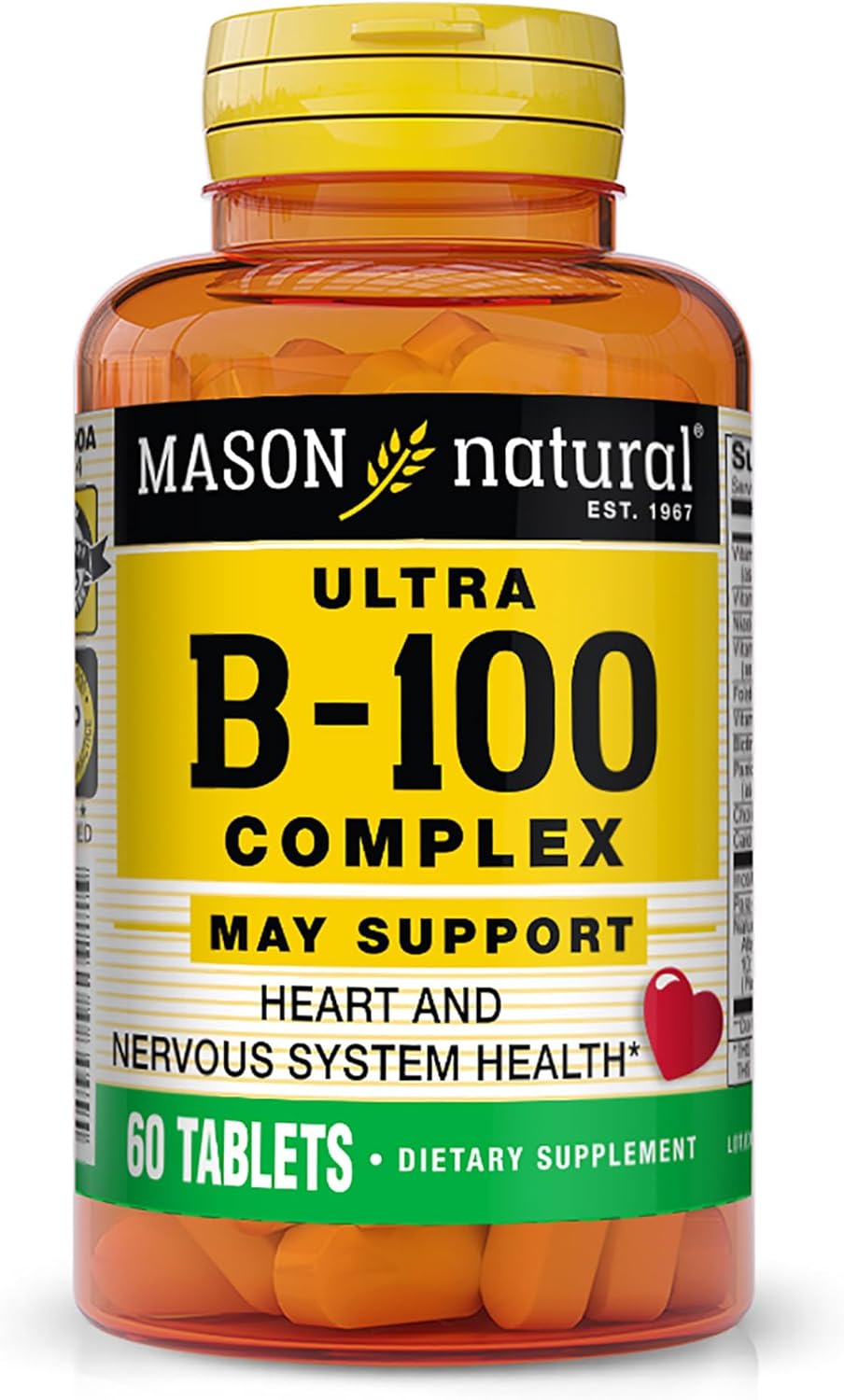 MASON NATURAL Ultra B-100 Complex – Healthy Heart and Nervous System, Improves Immune Function and Energy Metabolism, 60 Tablets