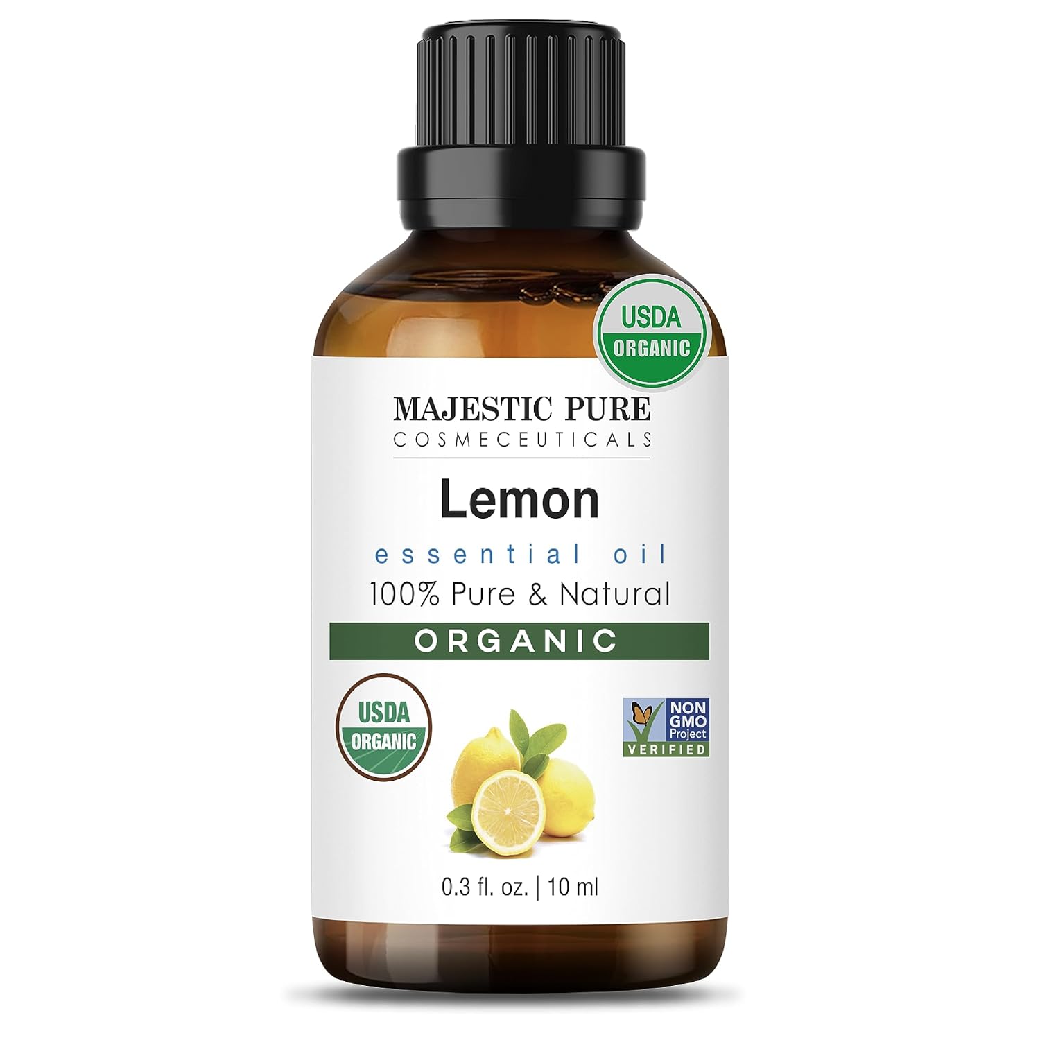 Majestic Pure USDA Organic Lemon Essential Oil | 100% Organic Majestic Pure USDA Organic Lemon Essential Oil | 100% Organic and Premium Quality| Aromatherapy, Skincare, Hair Care, & Household Use | 0.3 fl. Oz