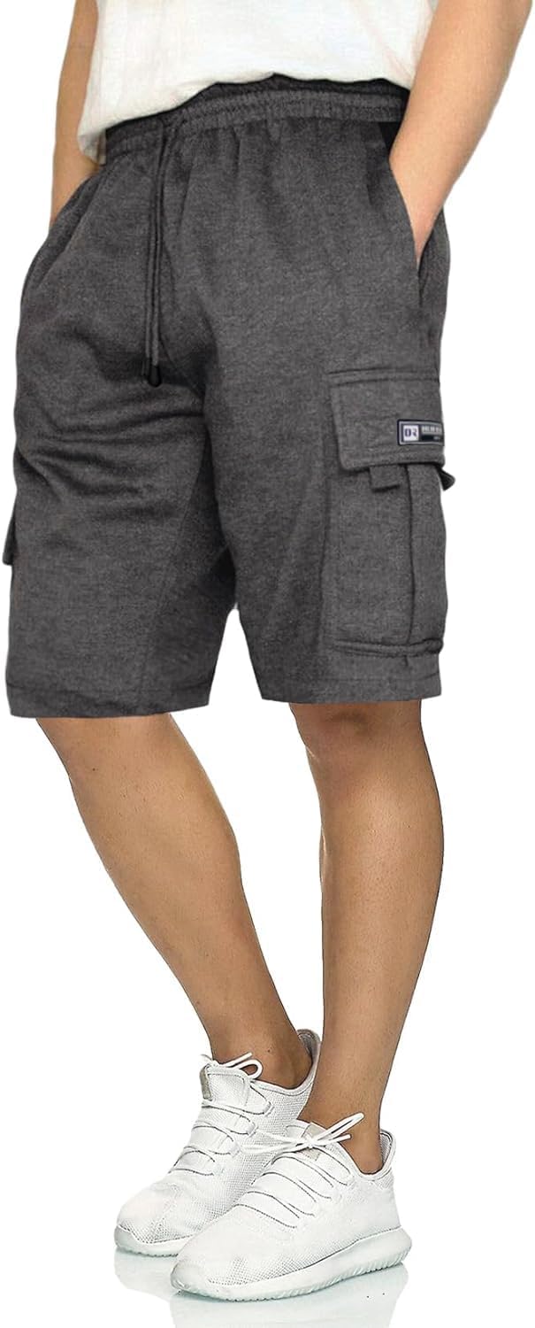 Men’s Cargo Sweat Shorts Casual Drawstring Elastic Waist Athletic Workout Gym Jogger Shorts with 5 Pockets