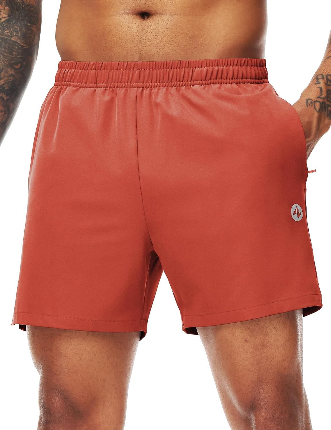 Men’s Running Athletic Shorts with Zipper Pockets 5 Inch Inseam Linerless Dry Fit Drawstring Workout Gym Shorts