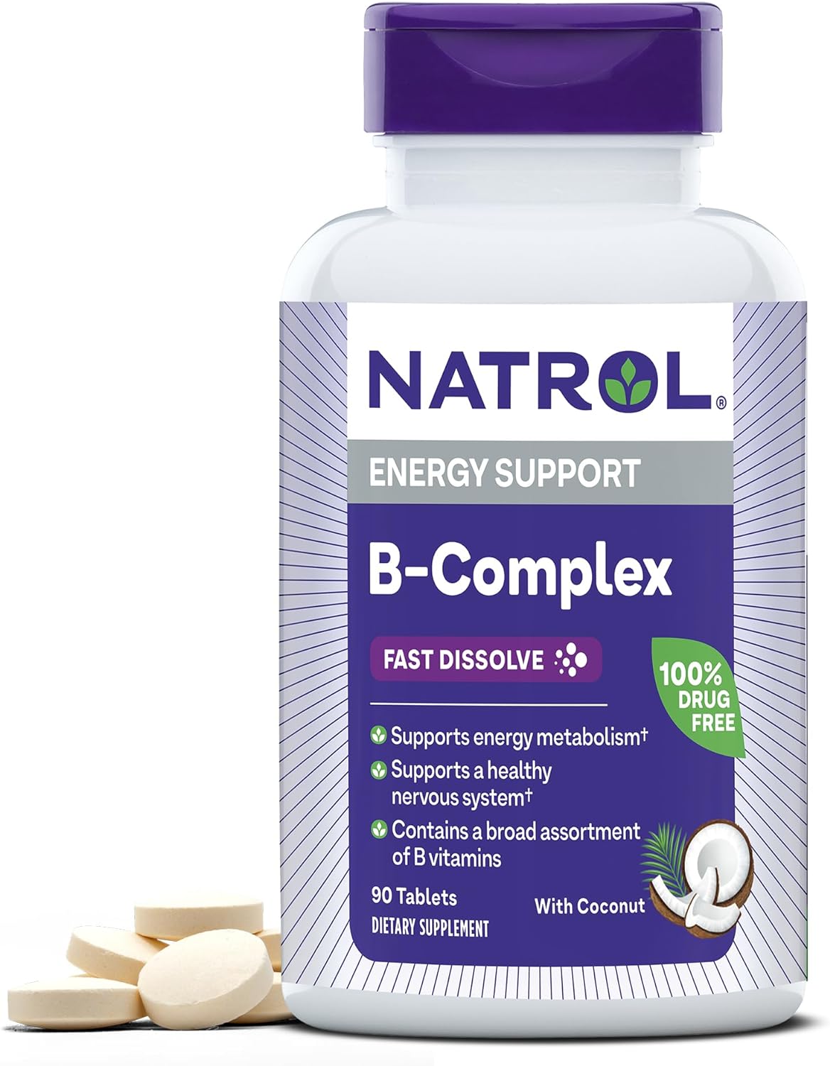 Natrol Fast Dissolve B-Complex, Dietary Supplement for Energy Support, B Complex Vitamins, 90 Tablets, 30 Day Supply