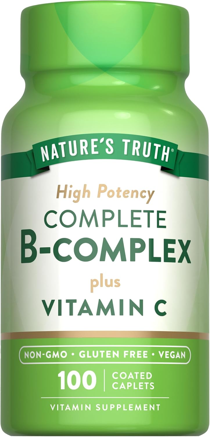 Nature’s Truth Vitamin B Complex Plus Vitamin C | 100 Caplets | Vegan, Non-GMO & Gluten Free Supplement