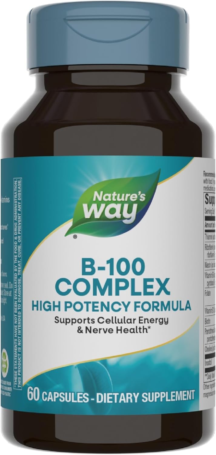 Nature’s Way B-100 Complex, Supports Cellular Energy and Nerve- Health*, 8 B-Vitamins, 60 Capsules (Packaging May Vary)