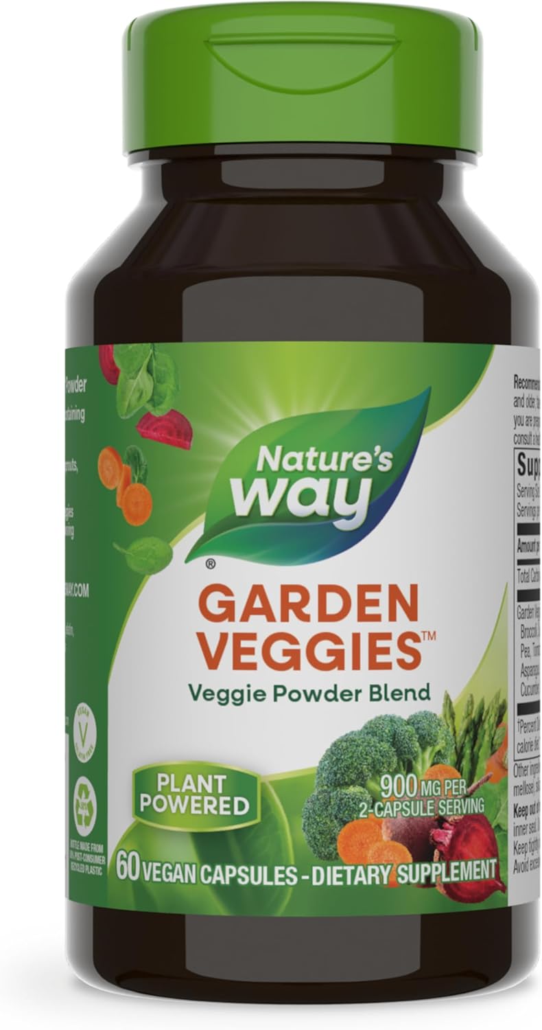 Nature’s Way Garden Veggies, Veggie Powder Blend, 900 mg per 2-Capsule Serving, 60 Vegan Capsules (Packaging May Vary)