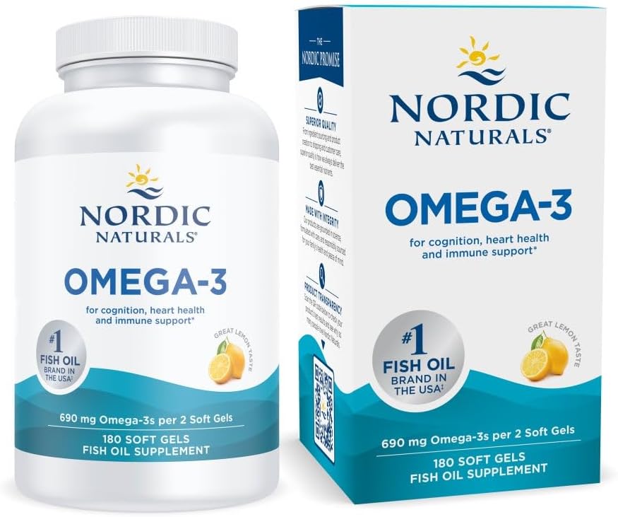 Nordic Naturals Omega-3, Lemon Flavor – 180 Soft Gels – 690 mg Omega-3 – Fish Oil – EPA & DHA – Immune Support, Brain & Heart Health, Optimal Wellness – Non-GMO – 90 Servings