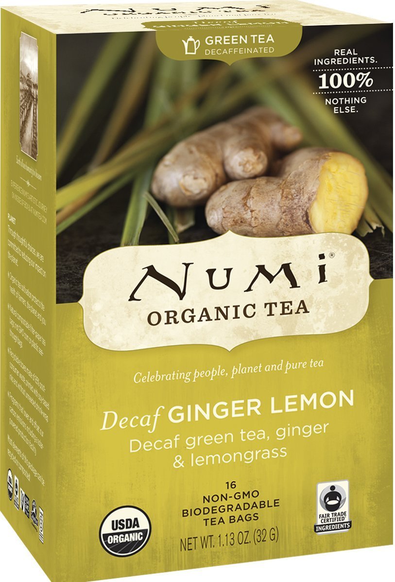 Numi Organic Tea Decaf Ginger Lemon Green Tea, 16 Count (Pack of 3), (Packaging May Vary)