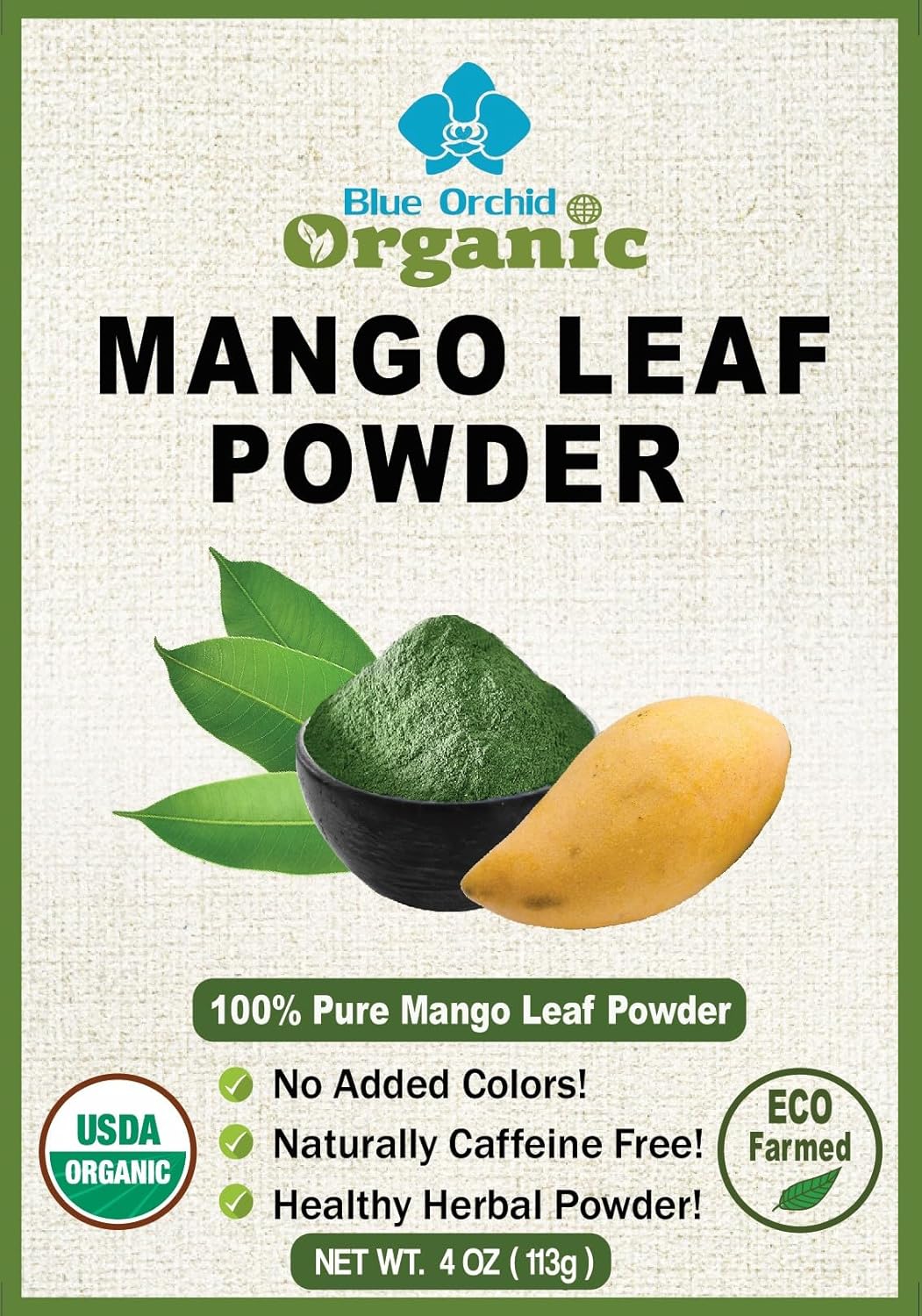 Organic Mango Leaf Powder 4 OZ – Vegan Wellness Herbal Tea Mix – Rich in Mangiferin, Vitamins, Antioxidants, and Anthocyanin