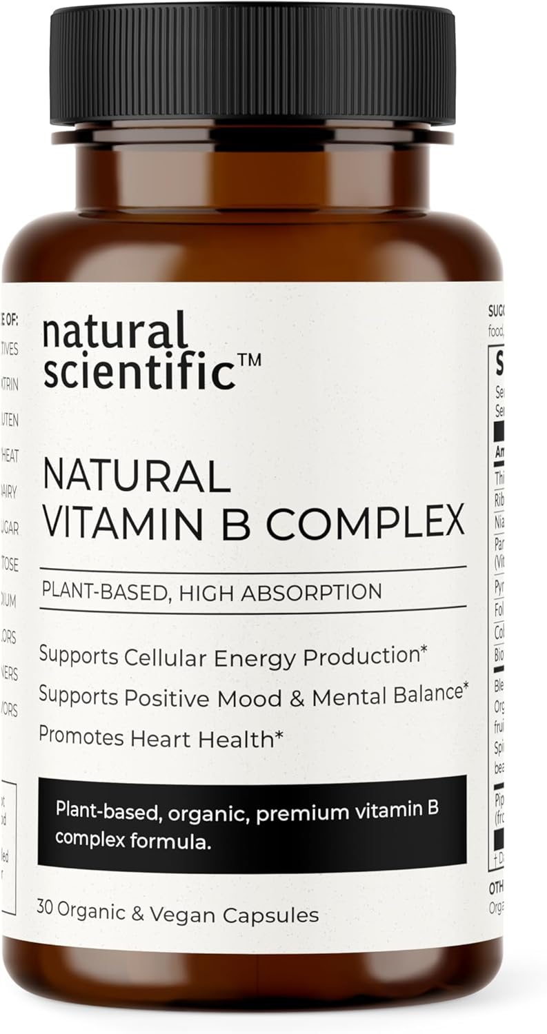 Organic Vitamin B Complex Supplement – for Women and Men – Vegan, Gluten-Free, Non-GMO – 1-Month Supply – 30 Capsules – Premium Dietary Supplement