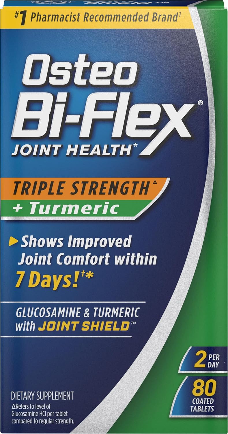 Osteo Bi-Flex Triple Strength Glucosamine with Turmeric, Joint Health Supplement, Osteo Bi-Flex Triple Strength Glucosamine with Turmeric, Joint Health Supplement, Coated Tablets, Original Version, 80 Count