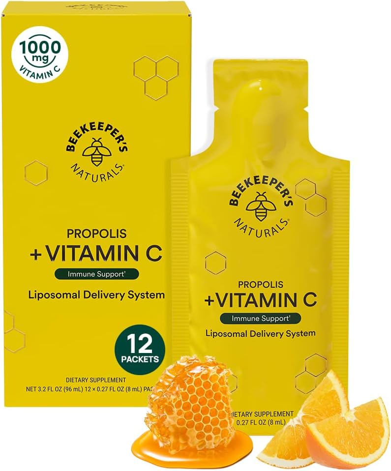Propolis Liposomal Vitamin C by Beekeeper’s Naturals, 1000mg Vitamin C, Propolis & Organic Honey, Supercharged Immune Support & Increased Bioavailibity for Max Absorption, 12 Ct