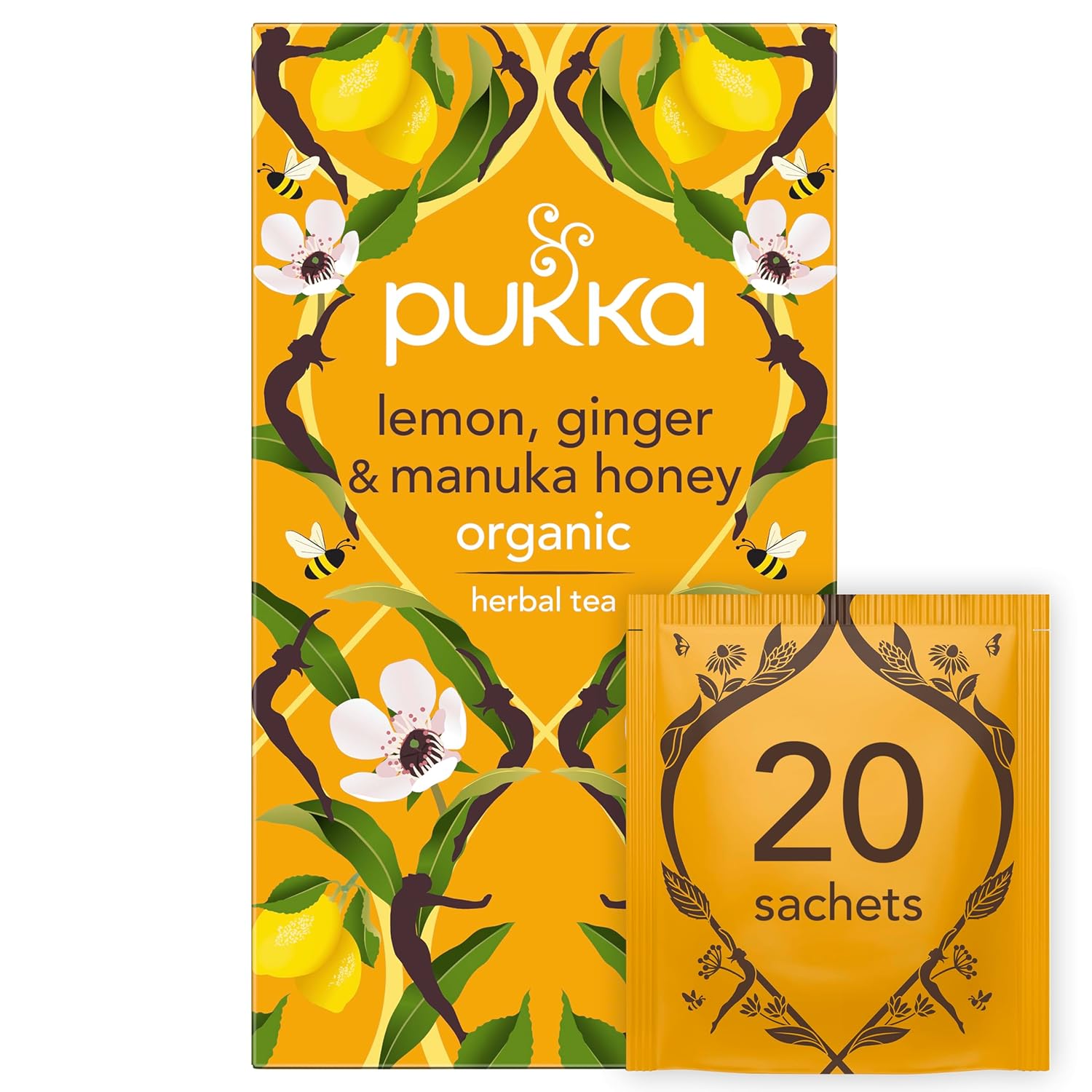Pukka Herbal Teas Tea Organic Lemon Ginger and Manuka Honey 20 Bags Case Of 6, 20 Count