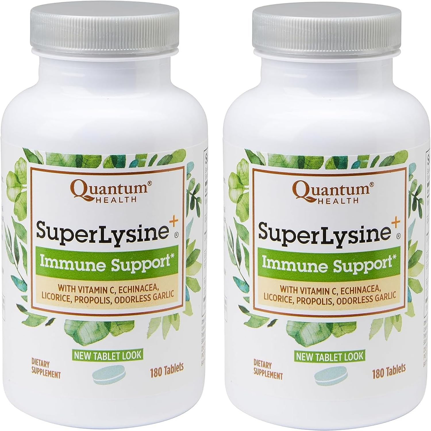 Quantum Health SuperLysine+ Advanced Formula Immune Support Supplement Lysine 1500 mg, Vitamin C Echinacea Licorice Bee Propolis & Odorless Garlic – 180 Tablets (Pack of 2)