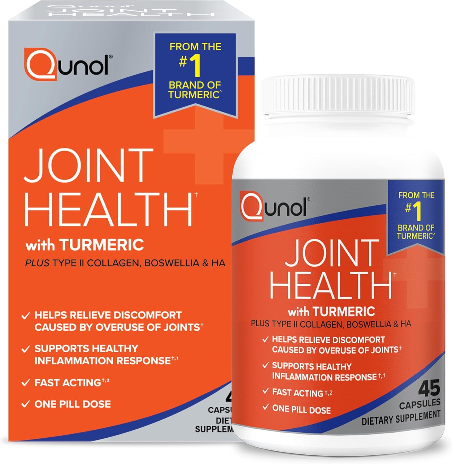 Qunol 5-in-1 Joint Support Supplement, Fast Acting, One Pill Dose, Qunol 5-in-1 Joint Support Supplement, Fast Acting, One Pill Dose, Support Healthy Inflammation Response & Discomfort Caused by Overuse of Joints, Alternative to Glucosamine Chondroitin MSM, 45 Count