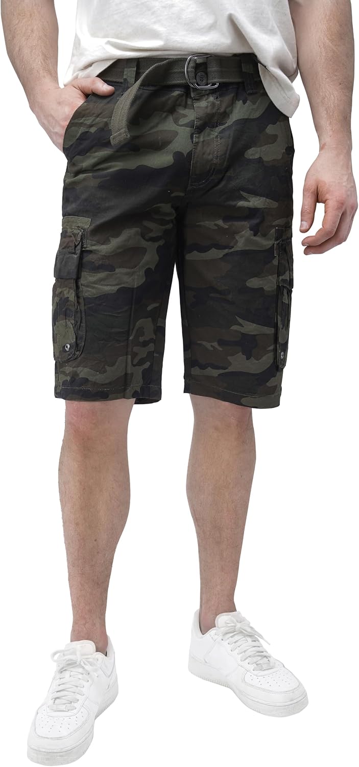 RAW X Mens Belted Cargo Shorts, Relaxed Fit Casual Knee Length Cargo Shorts for Men (Big and Tall Shorts for Men)