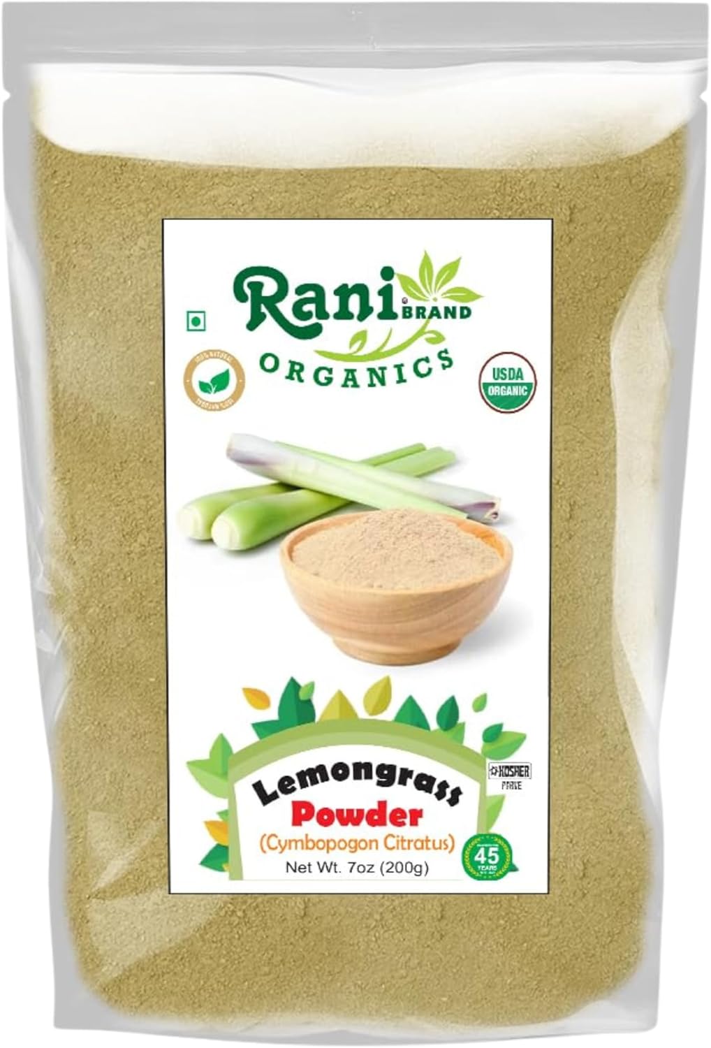 Rani Organic Lemongrass Powder (Cymbopogon Citratus) 7oz (200g) ~ All Natural | No Color | Gluten Friendly | Vegan | Non-GMO | Kosher | No Salt or fillers | Indian Origin | USDA Organic Certified