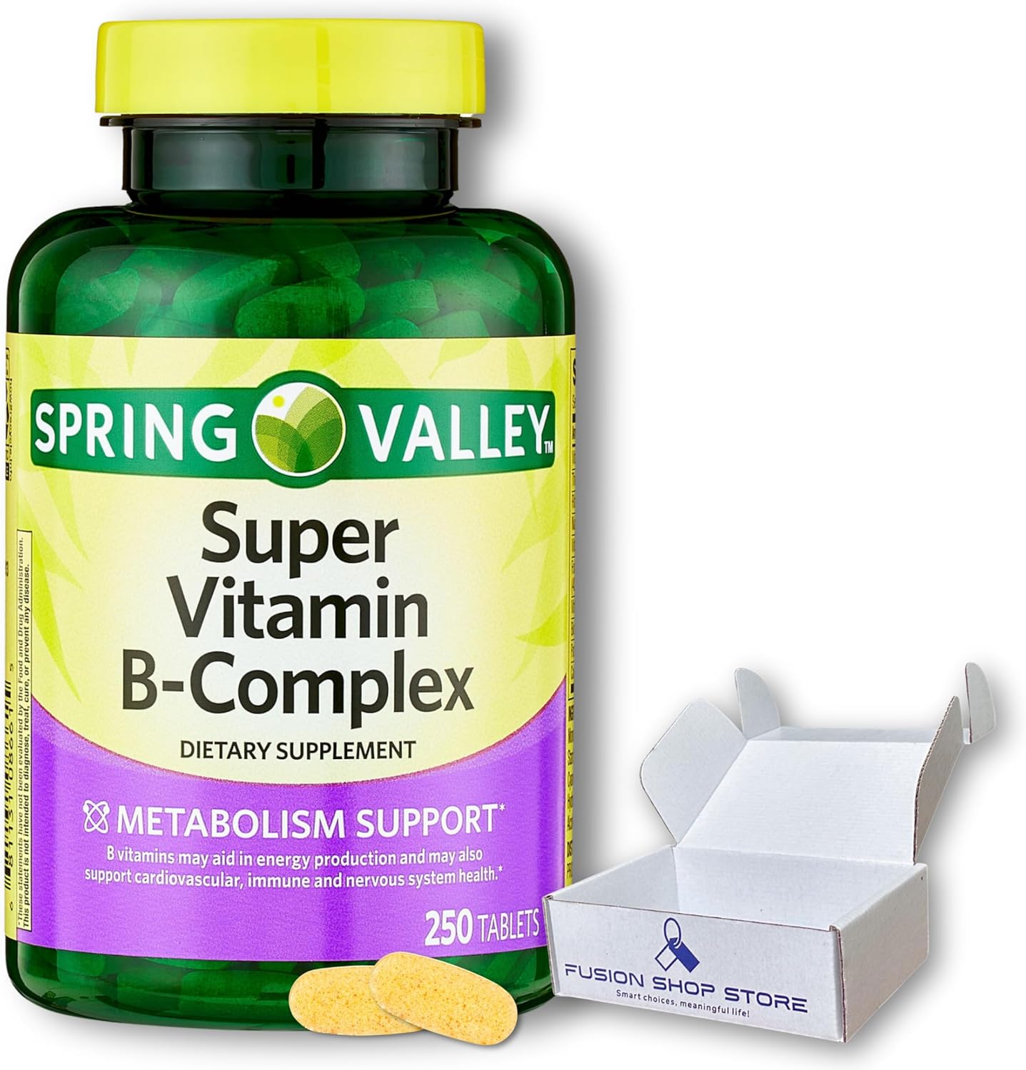 Super Vitamin B Complex Spring Valley- Tablets 250 Count Blend of B6 B12 C thiamine biotin folate pantothenic Acid and riboflavin