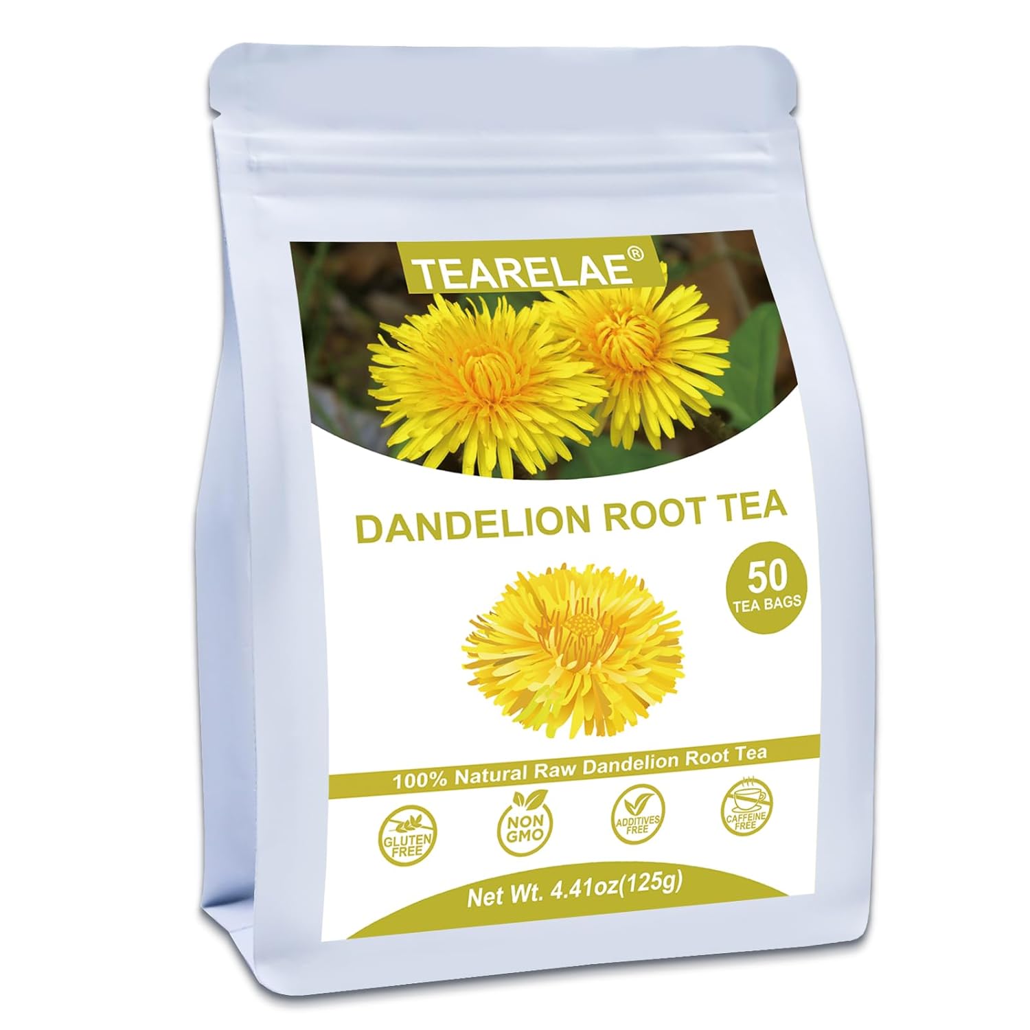 TEARELAE – Dandelion Root Tea – 2.5g x 50 Count Premium Raw Dandelion Root Tea Bags – Caffeine Free Herbal Tea – Mellow & Slightly Bitter Flavor – Help Boost Immunity & Cleanse