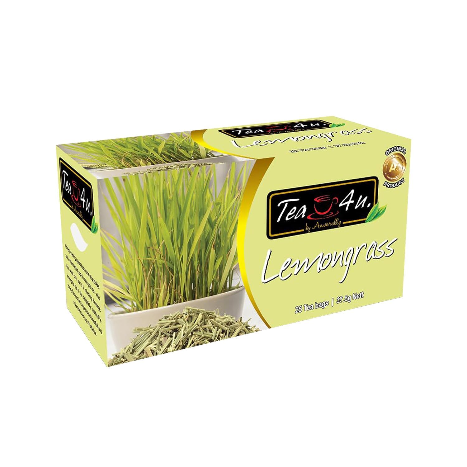 Tea4U Herbal Infusion Lemongrass Tea Bags – Authentic & Fresh Flavor, Ideal Hydration & Refreshing Herbal Blend for Any Time of Day – Caffeine Free – Soothing Brew, Convenient Packaging – 25 Count (Lemongrass)