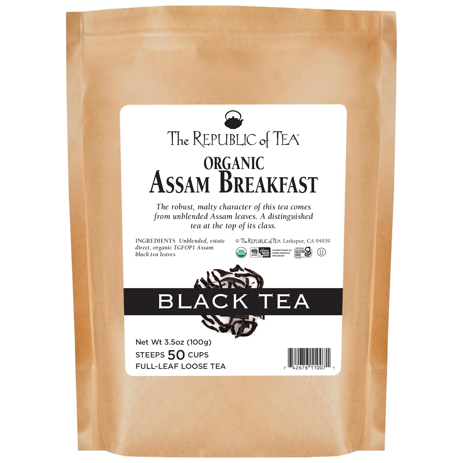 The Republic of Tea Organic Assam Breakfast Black Full-Leaf Loose The Republic of Tea Organic Assam Breakfast Black Full-Leaf Loose Tea | 3.5 Oz Bag | Steeps 50 Cups