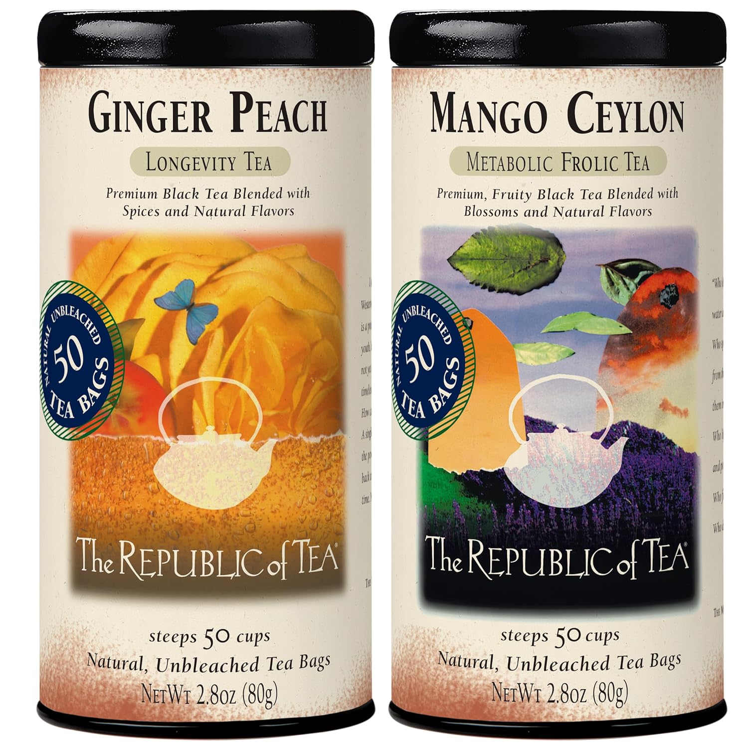 The Republic of Tea – Citizens’ Favorite Black Teas – Ginger Peach and Mango Ceylon Black Tea Bundle – 50 Count Tea Bags Each