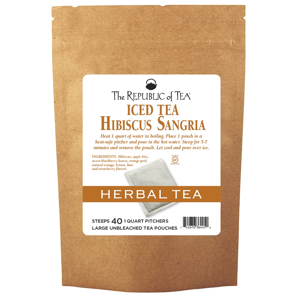 The Republic of Tea – Hibiscus Sangria Iced Herbal Tea, The Republic of Tea – Hibiscus Sangria Iced Herbal Tea, 40 Large Quart-Sized Iced Tea Pouches, Naturally Caffeine Free