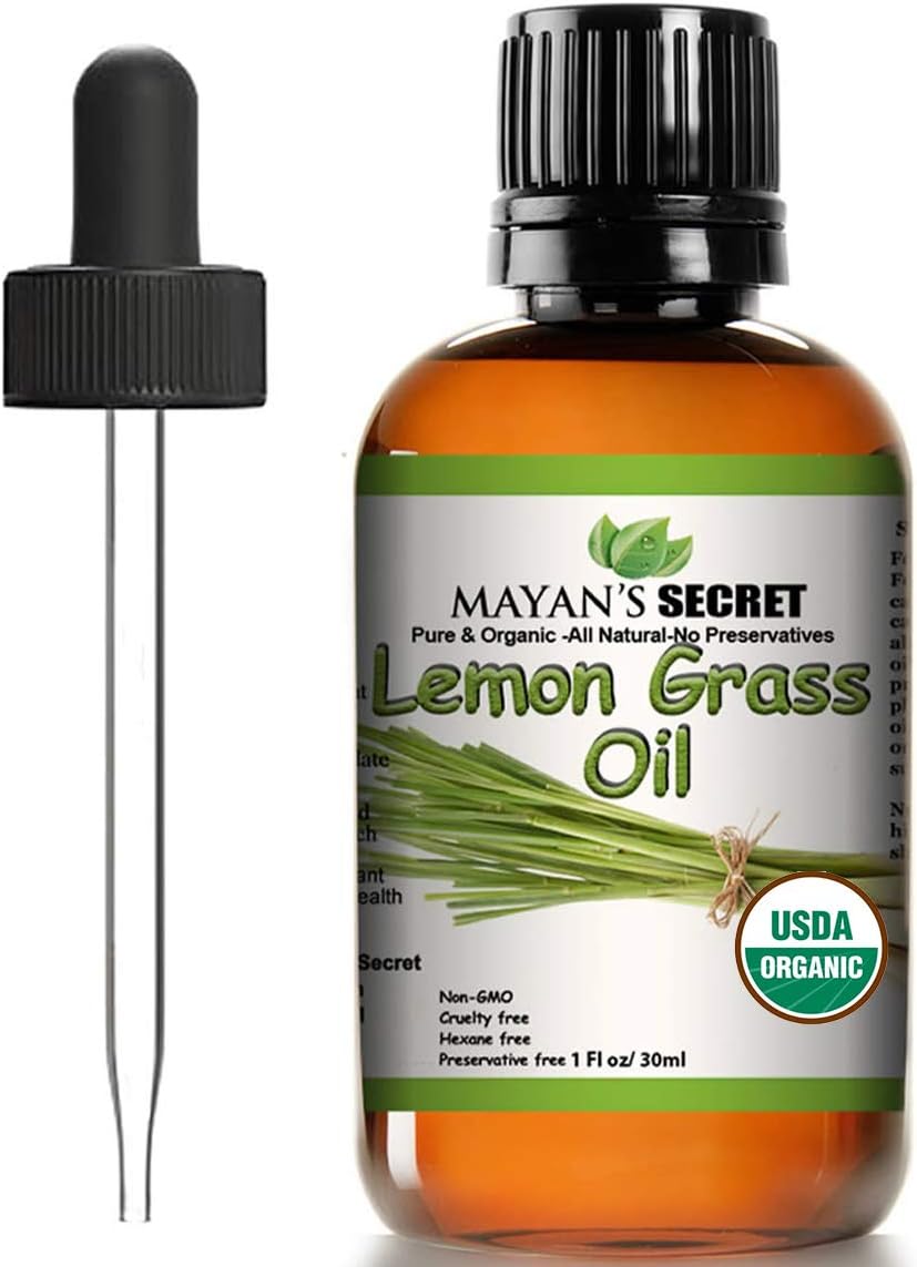 USDA Certified Organic Lemongrass Essential Oil (100% Pure & Natural – UNDILUTED) 1oz Amber Glass Bottle